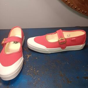 Vans Red Mary Jane Canvas Sneakers with Buckle